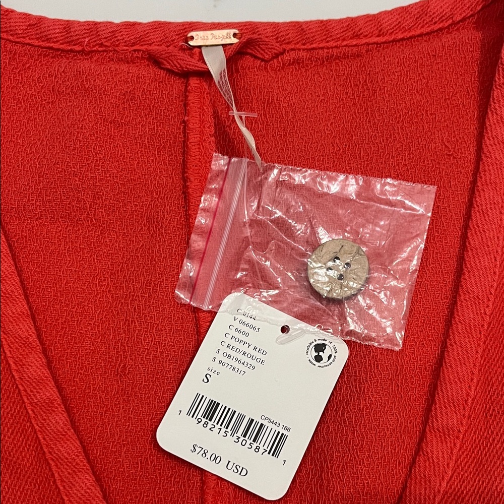 Free People Red Button-Front Sleeveless V-Neck Top - Picture 2 of 3